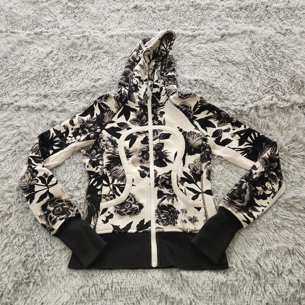 Lululemon Black and White Floral Scuba Hoodie